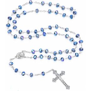 Catholic Rosary Crystal Beads Necklace, with Crucifix Rosaries Communion Rosary Christian Gifts Catholic Gifts with Velvet Gift Bag