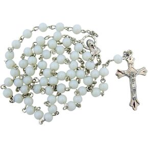1 X White Glass Beads Rosary, 6mm Beads, Great for Women or Girls. Perfect for First Communion, Rcia or Confirmation. by CB
