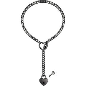 Heart Slip Chain Necklace for Women O-Ring Punk Cuban Necklace Chunky Heart Pendant Necklace Y-Lariat Necklace Long Necklace Heart Lock With Key Necklace Fashion Jewelry Gifts