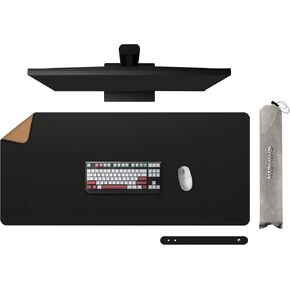 32" x 20" Desk Mat with Cork & PU Leather, Dual Sided Desk Pad, Waterproof Computer Desk Mat for Office, Gaming, Home (Black)