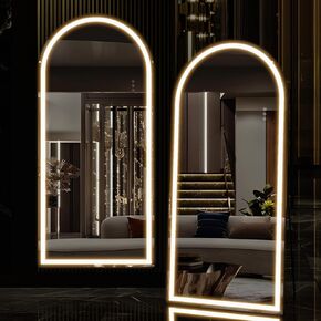 Manocorro 65"x24" Arched Full Length Mirror, LED Mirror Full Body Mirror with Light, Lighted Floor Mirror, Wall Mounted & Dressing Mirror, Vanity Mirror for Bedroom, Dimming & 3 Color Modes (White)