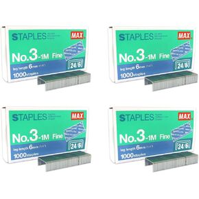 MAX No.3-1M Flat Clinch Staples (24/6) for Office Stapler - 4 Boxes (4,000-Staples)
