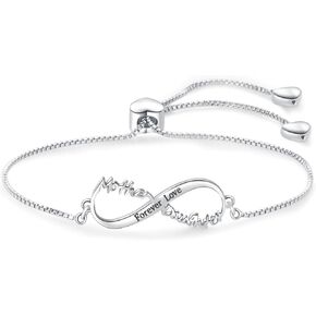 Love Heart Bracelet for Women Infinity Always Adjustable Silver Family Christmas Friends Birthday Anniversary