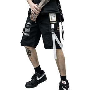 Mens Shorts Casual Drawstring Elastic Waist Streetwear Workout Shorts with Zipper Pockets Black
