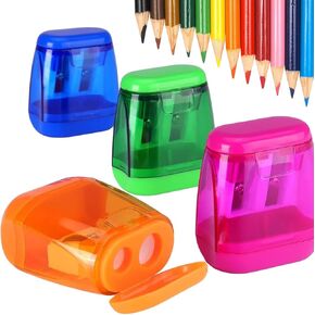 4 Pcs Pencil Sharpener Manual, Colorful Compact Dual Holes Pencils Sharpener with Lid for Kids & Adults, Portable Hand Held Pencil Sharpener for School Class Office Home