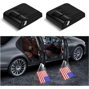 2 PCS American Flag Car Door Lights Logo Projector, HD LED Auto Door Projector Light, Universal Holeless Magnet Sensor Light, Vehicle Interior Decor Accessories for Man Woman (Black)