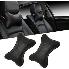 2 PCS Car Headrest Neck Support for Travel Driving, Soft Leather Vehicle Back Pillow Replacement, Universal Multifunctional Breathable Pillow Accessories for SUV Truck Car Home Office (Black)