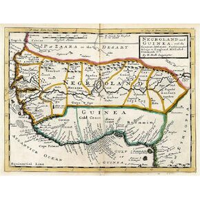 1736 Map of Negroland and Guinea, with the European settlements, explaining what belongs to England, Holland, Denmark. West African American Slave Trade History Size: 16"x19" inches