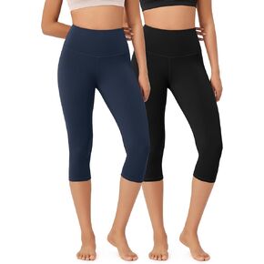 ODODOS ODLEX 2-Pack High Waist Knee Length Workout Capris for Women, 14"/19" Tummy Control Athletic Running Capri Leggings