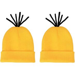 2 Pack Yellow Beanie Hats with Cuffed Cap for Unisex Adults Halloween Cosplay Costume Head Accessories