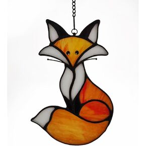 Stained Glass Window Hanging Fox Sun Catcher Home Decoration Window Panels Gifts for mom,Ladies and Friends