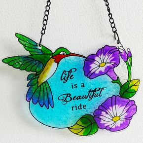 Stained Glass Window Hanging Hummingbird Suncatcher for Window and Home Wall Decorations, Bird Decorations. Bird Gifts for Grandma, Mom, and Bird Lovers