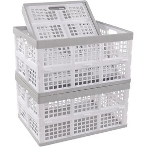 Drephia 30 L Plastic Foldable Storage Crate, 3-Pack Collapsible Crates