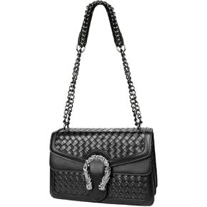 Woven Leather Shoulder Bag Chain Purse Fashion Crossbody Bag Square Underarm Satchel Handbag for Women