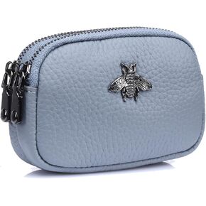 Small Coin Purse For Women Leather Change Pouch Compact Card Holder Wallet Zipper (Wine Red)