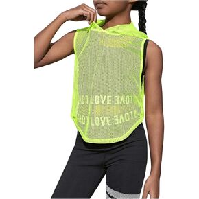SweatyRocks Girl's Sleeveless Hooded Workout Tops Sheer Mesh Curved Hem Sports Tank Top