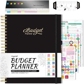 Ospelelf Budget Planner 2024-2025 Bill Organizer with Stickers, 8.5 x 11'' Budget Book with 12 Pockets for Savings, Debt, Expense Tracking (Brown)