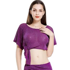 ROYAL SMEELA Belly Dance Top Summer Crop Tops for Women Short Sleeve Casual Tees Loose Fit Belly Dance Costume Dancing Outfit