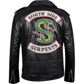 Men's Snake Gang S Logo Snake Patch Jughead Jones Cole Sprouse Black Faux Leather Jacket
