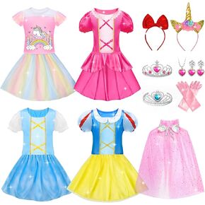 Princess Dress Up Clothes for Girl 3-8, Princess Dress Up Pretent Play Toys for Toddler Girls, Cosplay Christmas Birthday Gift for Age 3 4 5 6 7+ Year Old
