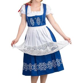 Long Midi Mid Calf Blue Women's German Oktoberfest Holiday Party Dirndl Dress