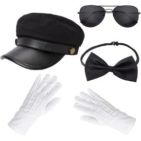 Chauffeur Costume Limo Taxi Hat Gloves Set Black Bow Tie Glasses Novelty Limo Kit for Men Women Party