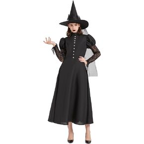 Witch Costume for Women Adult Wicked Witches Dress Outfit 3PCS Womens Halloween Black Gothic Plus Size Cosplay Woman