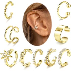 JeryWe 9/12/16 Pcs Gold Ear Cuffs for Women Non Piercing Jewelry 14k Gold Plated Adjustable/Chunky Hollow 4-7MM Ear Cuff Lightweight Trendy Thick Gold Jewelry Non-tarnish Clip on Cartilage Earrings