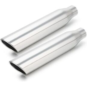 LCGP 2.25 Inch Inlet Exhaust Tip,2.25" Inlet x 3.5" Outlet x 18" Overall Length Weld On Universal Stainless Steel Polished Diesel Exhaust Tailpipe Tip 2-Pack