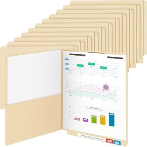 24 Pack Pressboard Classification Folders with Pocket Large Manila End Tab Fastener File Folders Prongs Employee File Folder for Medical File,Document,Office Report,9.5 x 11 Inches