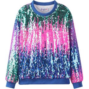 WELAKEN Girls Sequin Sweatshirt Kids Sparkle Crewneck Long Sleeve Casual Pullover Tops