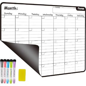 Dry Erase Calendar White Board-Set of 2 Magnetic White&Black Monthly Calendar for Refrigerator Whiteboard with Thickened Magnet Include Five Fine Point Markers