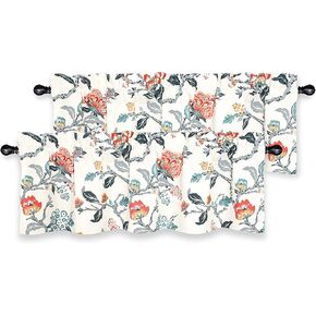 DriftAway Ada Botanical Print Lined Flower Leaf Thermal Insulated Window Valance Rod Pocket 52 Inch by 14 Inch Plus 1.75 Inch Multi 2 Pack