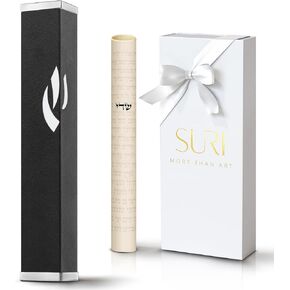 Modern Shin Mezuzah Case by Nirosta | Contemporary Messianic 3.8" or 5.5" in Black or Gray | Mezuza Cover for Indoor and Outdoor Use | Includes non-kosher Scroll, Judaica Gift Box & Adhesive