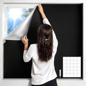 DUOFIRE Blackout Curtains for Bedroom 79" x 57", Portable Window Blackout Blinds No Drill Room Darkening 100% Blackout Shades Temporary Blackout Window Cover for Nursery Travel RV (Black-Silver)
