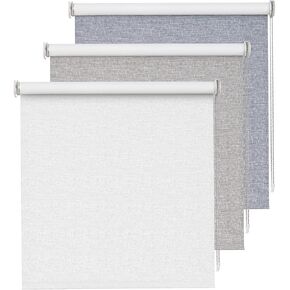 Persilux Custom 100% Blackout Roller Shades (72" H x 23" W, Grey) UV Protection Blinds for Windows Striped Jacquard Thermal Insulated Fabric Window Shades for Home and Living Room