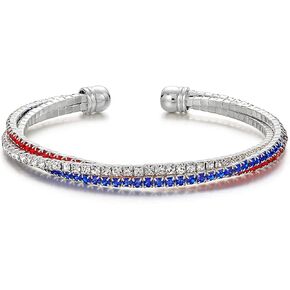 4th of July Bracelet USA American Flag Bracelet for Women Mens Sparkly Rhinestone Cuff Bracelet Red White and Blue Bracelets Patriotic Independence Day Bracelet Jewelry Gifts