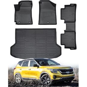 DiffCar® for KIA Seltos Floor Mats & Cargo Liner 2024 2023 2022 2021 | All-Weather Custom Fit Car Accessories for Seltos Interior Protection | TPE Floor Trunk Mats Set (Not for Seltos SX Turbo Model