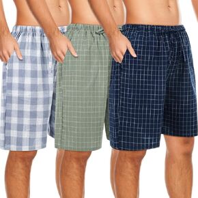 3 Pack Men Cotton Pajama Shorts Woven Sleep Pajama Shorts Lounge Sleep Shorts with Drawstring Pockets