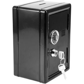 AUNMAS Lock Box, and Cash Lock Box Bank Locker Storage Box Piggy Bank Mini Size Security Box for Money Jewelry and valuables(black)