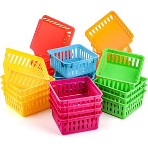 DEAYOU 24 Pack Classroom Storage Baskets, Small Plastic Basket, Crayon Pencil Container Bin Holder for Drawer, Desk, Home, Office, 5.3" L x 5.3" W x 2.4" H