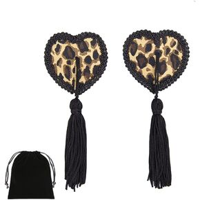 Leopard Nipple Pasties Covers Nipple Stickers Petals Breast Bra with Tassel Reusable for Women
