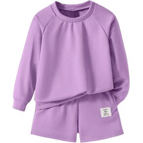 MakeMeChic Girl's 2 Piece Outfits Casual Crew Neck Long Sleeve Sweatshirt and Elastic Waist Shorts Tracksuit Sets