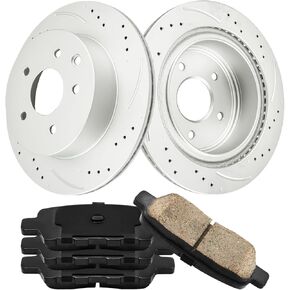 Rear Brake Kit,Drilled and Slotted Brake Rotors,Ceramic Brake Pads Replacement for 2015-2019 Explorer 2012 2015-2019 Flex 2013-2019 Taurus,OEM#54189+D1377 Automotive Replacement Brake Kit