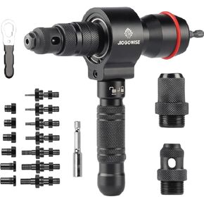2-in-1 Design Cordless Rivet Gun Adapter and Rivet Nut Adapter,Electric Drill Tools Accessory Kit with Carry Case,7 Metric Mandrels M3 to M12, 6 Rivet Heads 2.4mm to 6.4mm