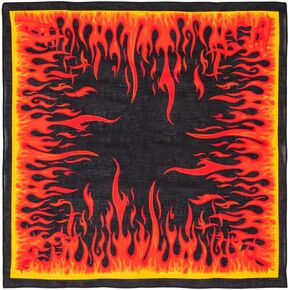 Flame Bandanna Wearable Scarf 100% Cotton, 21 x 21 Inch, Black, Red