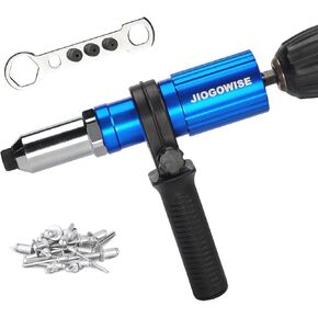 Professional Rivet Gun Adapter Kit,Electric Power Drill Rivet Attachment,Easy Processing for Pop Riveting Work,4 Rivet Heads 2.4mm 3.2mm 4.0mm 4.8mm and 80pcs Rivet Nails