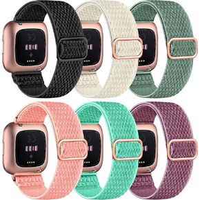 8 Pack Elastic Bands Compatible with Fitbit Versa 2/Versa/Versa Lite/Versa SE for Women Men, Adjustable Stretchy Nylon Braided Strap Solo Loop Sport Replacement Wristband for Versa Smart Watch