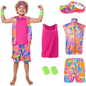 80s 90s Outfit for Kids,5 Pieces Workout Costume Halloween Party Cosplay Dress Up for Boys