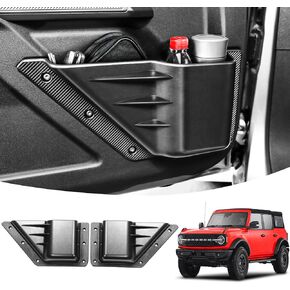 2PCS Front Door Storage Pockets for Ford Bronco Accessories 2024 2023 2022 2021,Door Side Organizer Box Compatible for Bronco 2/4 Door, Interior Storage Expansion Cup Holder Accessory